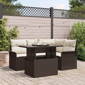 vidaXL Σετ Καναπέ Κήπου με μαξιλάρι 5 pcs Καφέ Πολυ ράταν