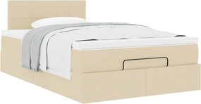 vidaXL Οθωμανικό κρεβάτι με στρώμα Cream 120x190 cm Ύφασμα