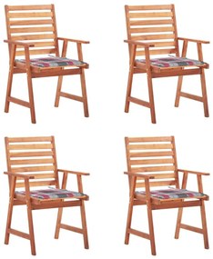 Καρέκλες Τραπεζαρίας Εξ. Χώρου 4 τεμ. Ξύλο Ακακίας με Μαξιλάρια - Πολύχρωμο