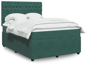 vidaXL Κρεβάτι Boxspring με Στρώμα Σκούρο Πράσινο 140x190εκ. Βελούδινο