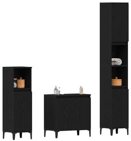 vidaXL Σετ Επίπλων Μπάνιου με αποθήκευση 3 pcs Μαύρο 30 x 30 x 180 cm