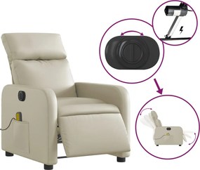 vidaXL Πολυθρόνα Μασάζ Ανακλινόμενη Ηλεκτρική Κρεμ από Συνθετικό Δέρμα