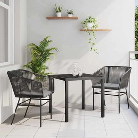 vidaXL Σέτ φαγητού για κήπο 3 pcs Μαύρο Πολυ ράταν