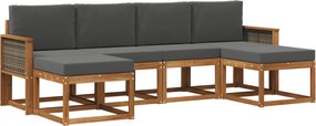 vidaXL Σειρά Καναπέ Εξωτερικού 6 pcs Φυσικό και Ανθρακί Πολυεστέρας