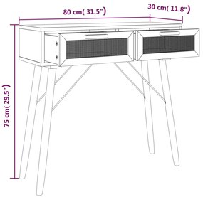 vidaXL Τραπέζι Κονσόλα Καφέ 80x30x75 εκ. Μασίφ Πεύκο &amp; Φυσικό Ρατάν