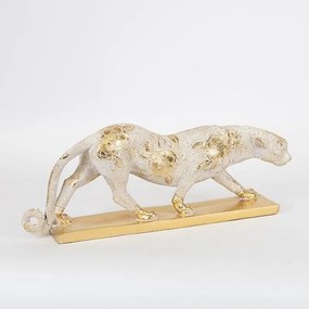 Διακοσμητικός Πάνθηρας 752-11605 42,5x10,5x16,7cm White-Gold Estheti Home Πολυρεσίνη
