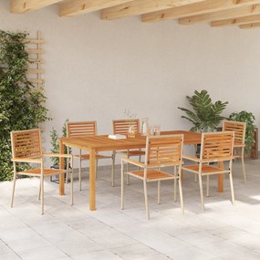vidaXL Σετ Τραπεζαρίας Κήπου  7 τεμαχίων Μπεζ Poly Rattan Ακακίας