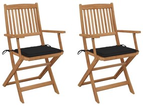 Καρέκλες Κήπου Πτυσσόμενες 2 τεμ Μασίφ Ξύλο Ακακίας &amp; Μαξιλάρια - Μαύρο