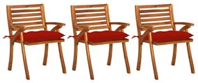 Καρέκλες Τραπεζαρίας Κήπου 3 τεμ Μασίφ Ξύλο Ακακίας &amp; Μαξιλάρια