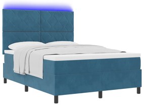 vidaXL Κρεβάτι με Στρώμα & LED  Σκούρο Μπλε 140x190 εκ. Βελούδο