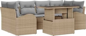 vidaXL Σετ Καναπέ Κήπου με μαξιλάρι 7 pcs Μπεζ Πολυ ράταν