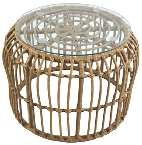 Τραπεζάκι Κήπου ArteLibre ALBIUS Φυσικό Rattan/Μέταλλο/Γυαλί Φ50x35cm Arte-14510025