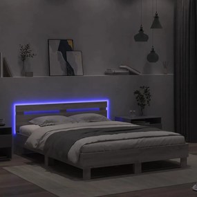 vidaXL Πλαίσιο Κρεβατιού με Κεφαλάρι/LED Γκρι Sonoma 140x200 εκ.
