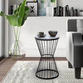 Τραπεζάκι βοηθητικό Hoffman Megapap μεταλλικό - Mdf χρώμα μαύρο - λευκό εφέ μαρμάρου 35x35x58εκ.