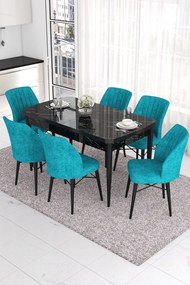 Extendable Dining Table &amp; Chairs Set (7 Pieces) Eva - Black Marble, Turquoise Black Marble
Turquoise