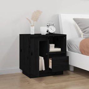 vidaXL Κομοδίνο Μαύρο 50 x 34 x 50 εκ. από Μασίφ Ξύλο Πεύκου