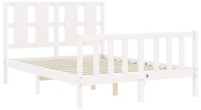 Πλαίσιο Κρεβατιού με Κεφαλάρι Λευκό 120x200 εκ. Μασίφ Ξύλο - Λευκό