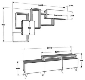 Σύνθετο σαλονιού Aticus φυσικό-λευκό 180x37x156εκ