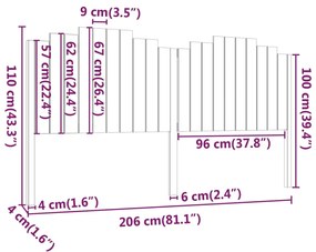 vidaXL Κεφαλάρι Κρεβατιού Μελί 206x4x110 εκ. από Μασίφ Ξύλο Πεύκου