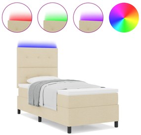 vidaXL Κρεβάτι με Ελατήρια και Στρώμα & LED - Κρεμ 100 x 200 εκ. Υφασμάτινο