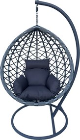 Κούνια φωλιά με βάση Lyere pakoworld μέταλλο γκρι-pe rattan σε γκρι απόχρωση 120x108x195εκ