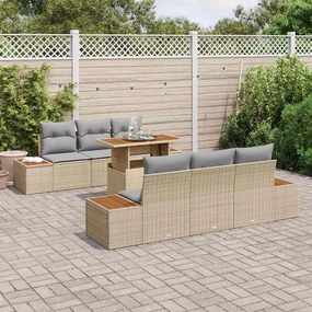 vidaXL Σετ Καναπέ Κήπου με αποθήκευση 7 pcs Μπεζ Πολυ ράταν