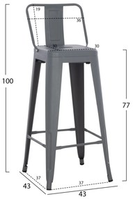 Σκαμπό Bar Μεταλλικό Melita Με Πλάτη Γκρι 43Χ43Χ100εκ.