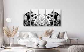 Σύνθεση λουλουδιών 5 μερών με ρομαντική πινελιά σε ασπρόμαυρο - 100x50