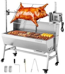 VEVOR Rotisserie Grill, 38W BBQ Outdoor Pig &amp; Lamb Spit Roaster, Charcoal Spit Roaster with 60 kg Load Capacity &amp; 7-Level Height, Stainless Steel Electric Rotisserie Grill Kit for Camping Outdoor