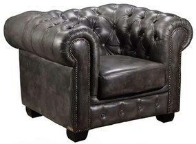 Πολυθρόνα Chesterfield 689 Ε9574,12 Δέρμα Antique Grey Wood, Leather
