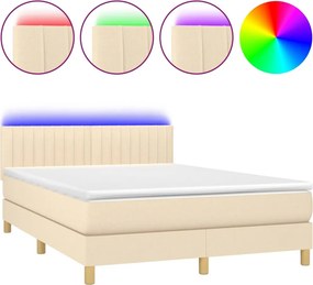 vidaXL Κρεβάτι Boxspring με Στρώμα &amp; LED Κρεμ 140x200 εκ. Υφασμάτινο
