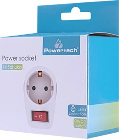 POWERTECH αντάπτορας ρεύματος PT-811, 1x schuko, 16A, λευκός