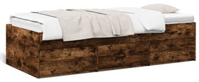 vidaXL Καναπές-Κρεβάτι με Συρτάρια Καπνιστή Δρυς 75x190 εκ. Επεξ. Ξύλο
