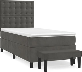 vidaXL Κρεβάτι Boxspring με Στρώμα Σκούρο Γκρι 100x200 εκ. Βελούδινο