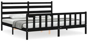 vidaXL Πλαίσιο Κρεβατιού με Κεφαλάρι Μαύρο 200x200 εκ. Μασίφ Ξύλο
