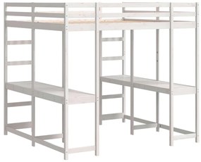 vidaXL Κρεβάτι Υπερυψωμένο Γραφείο/Σκάλα 160x200 εκ. Μασίφ Ξύλο Πεύκου