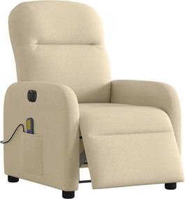 vidaXL Πολυθρόνα Μασάζ Ανακλινόμενη Ηλεκτρική Κρεμ Υφασμάτινη