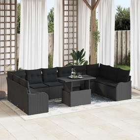 vidaXL Σετ Καναπέ Κήπου με μαξιλάρι 11 pcs Μαύρο Πολυ Ρατάν