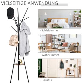 Σχάρα σε σχέδιο Scandi, ράφι ρούχων, γάντζοι 7 παλτών, μαύρο + καφέ