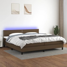 vidaXL Κρεβάτι Boxspring με Στρώμα &amp; LED Σκ.Καφέ 200x200 εκ Υφασμάτινο