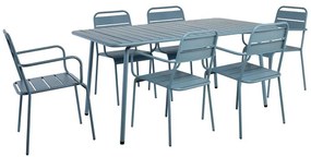 BRIO Slat Set Τραπεζαρία Κήπου -Βεράντας (6+1), Μέταλλο Βαφή Sandy Blue 5415C 160x90x73 - chair 57x58x84cm