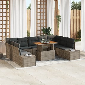 vidaXL Σετ καναπέ κήπου 10 τεμαχίων με μαξιλάρια Γκρι Πολυ ρατάν
