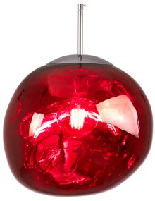 00763 GloboStar® DIXAR 00763 Μοντέρνο Κρεμαστό Φωτιστικό Ανάρτηση Μονόφωτο 1 x E27 IP20 Κόκκινο Γυαλί με Ασημί Μέταλλο - Μ36 x Π36 x Υ45cm