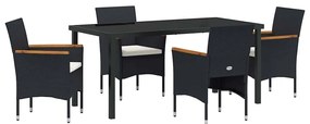 vidaXL Σέτ φαγητού για κήπο με μαξιλάρι 5 pcs Μαύρο Πολυ ράταν