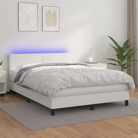 vidaXL Κρεβάτι Boxspring με Στρώμα &amp; LED Λευκό 140x200 εκ. Συνθ. Δέρμα