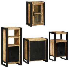vidaXL Σετ Επίπλων Μπάνιου Επιτοίχιο 4 pcs Καφέ Στερεό ξύλο μάνγκο