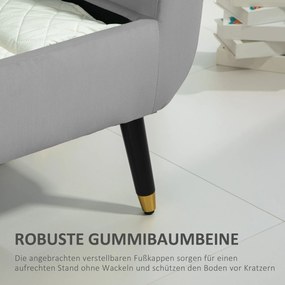 HOMCOM Παγκάκι με Αποθηκευτικό Χώρο και Μπράτσα, Κουτί Αποθήκευσης, Βελούδινο Πολυεστέρας, Καουτσούκ Ξύλο, Ανοιχτό Γκρι, 107 x 42 x 65 cm