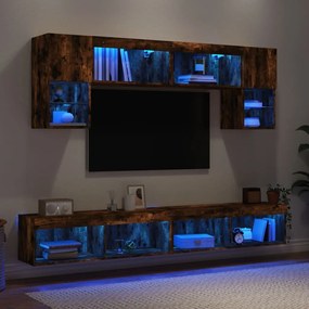 vidaXL Έπιπλα Τοίχου Τηλεόρασης 6 τεμ LED Καπνιστή Δρυς από Επεξ. Ξύλο