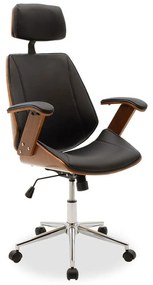 Καρέκλα γραφείου διευθυντή Fern pakoworld μαύρο pu - ξύλο καρυδί
