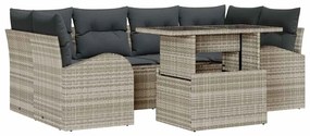 vidaXL Σετ Καναπέ Κήπου με μαξιλάρι 7 pcs Ανοιχτό γκρι Πολυ ράταν